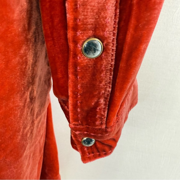 SUNDANCE Rocio Burnt Orange Red Velvet Silk Blend Pearl Snap Front Shirt Dress - Picture 8 of 16